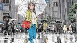 雨の日に傘をさして歩く若い女性｜5341176-8531
