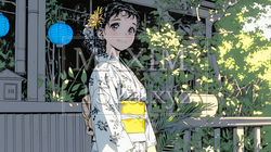 浴衣姿で夕涼みをしている若い女性 | 5324813-16323