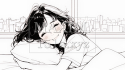 幸せそうな寝顔で眠っている若い女性（シンプルな色使い） | 5327319-11185