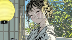 浴衣姿で夕涼みをしている若い女性 | 5328695-16309