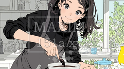 バレンタインプレゼント用のチョコレートを一生懸命作っている若い女性 | 5334240-14846