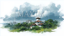 梅雨の沖縄風景｜南国の海と街並みを描いた水彩イラスト・雨季の観光イメージ | 5334240-17748