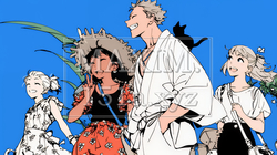夏休みの思い出：友達と海水浴に行く（シンプルな色使い）