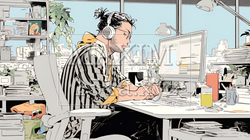 音源編集中の男性