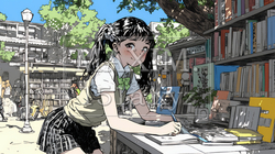 書店で本を選ぶ女子高生 | 5360825-16074