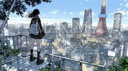 夕暮れ（朝の）都市のランドスケープを眺めている若い女性