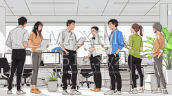 資料を見ながら打ち合わせをする会社員｜オフィスのビジネスミーティングイメージ | 5382463-17202