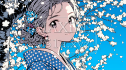 満開の梅の花と和服姿の若い女性 | 5384482-14734