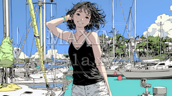 沖縄のヨットハーバーに立つ若い女性 | 5385532-15207