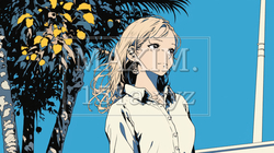 白色のシャツを着て、風になびく長い髪が美しい若い女性