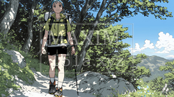 ソロハイキング（ソロ登山）を楽しんでいる若い女性｜604885-12025