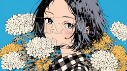 菊の花と若い女性
