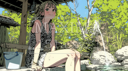 足湯に浸かっている若い女性 | 5424434-9098