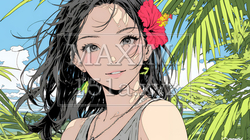ハイビスカスと若い女性｜5512451-8693