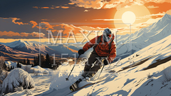 雪山スキーをしている男性
