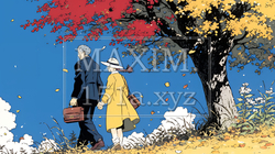 紅葉の小径を歩く若いカップル｜5449434-9246