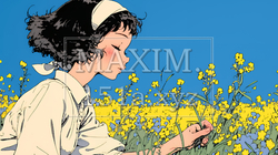 菜の花畑にいる若い女性 | 5452424-7751