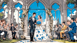 晴天の日のウェディングベルの鳴り響く中の結婚式 | 5454074-7227