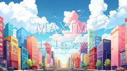 オフィスビル街のカラフルなポップアートなイメージ | 5468662-19173