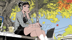 美しい紅葉の中でもPCを手放せない若い女性 | 5473360-6231