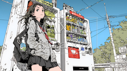 自動販売機で飲み物を購入する若い女性｜日常・ライフスタイル・屋外シーン | 5476685-17516