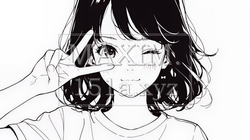 アイドルのように顔の横でピース＋ウィンクしている若い女性（シンプルな色使い） | 5482324-14773