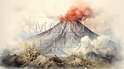 火山噴火：活火山が噴火している様子の水彩画 | 5494416-18389
