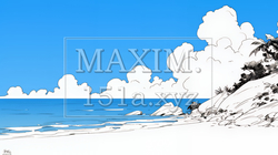 夏のビーチの風景（シンプルな色使い）