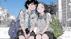 制服姿の女子高生：友達と通学