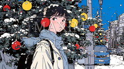 ホワイトクリスマスの街を歩く若い女性 | 5558347-6644
