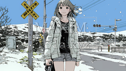雪解けでぬかるんだ道を歩く若い女性 | 5559716-14997