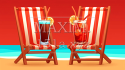 赤いビーチチェアとドリンク