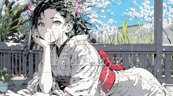 満開の梅の花と和服姿の若い女性 | 5576520-14715
