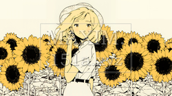ひまわりと女性（シンプルな色使い）