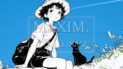夏休みの思い出：海辺の町への一人旅（シンプルな色使い） | 5582380-11337