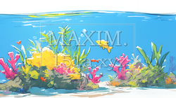 沖縄の海の中のイメージクレヨン＋水彩画風）
