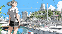 沖縄のヨットハーバーに立つ若い女性 | 5591094-15205