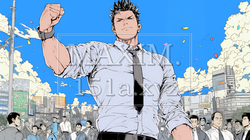 ガッツポーズ（拳を握って力強く）をしているビジネスマン