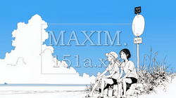 南国の海岸に友達と旅をしている若い女性（シンプルな色使い）
