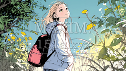 秋の野山をハイキングしている若い女性 | 5597554-5915