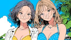 ビキニを着て南の島を散策中の若い女性
