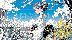 梅花と和服姿の若い女性 | 5605951-7138