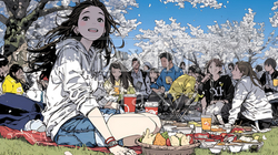 満開の桜の下で仲間たちと花見宴会｜540839-7336