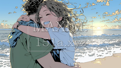 夕方の海辺でハグする（抱き合う）若い恋人たち｜5639604-7949