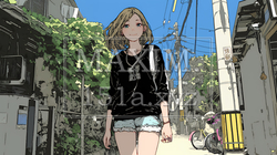 休みの日、自宅の近所を散歩している若い女性