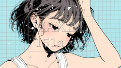 ヘアーシャワーの後の濡れ髪の若い女性 | 5641062-8642