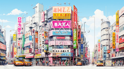 昼の秋葉原のビルの街並みの水彩画 | 5669086-19382