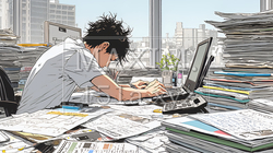 確定申告書類作成に没頭している個人事業主 | 567084-7596