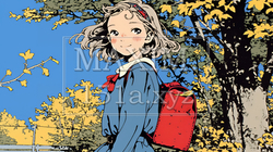 紅葉の小径を歩く少女｜5697897-5836
