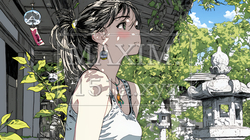 風鈴の音色を聞いている若い女性 | 568273-10758